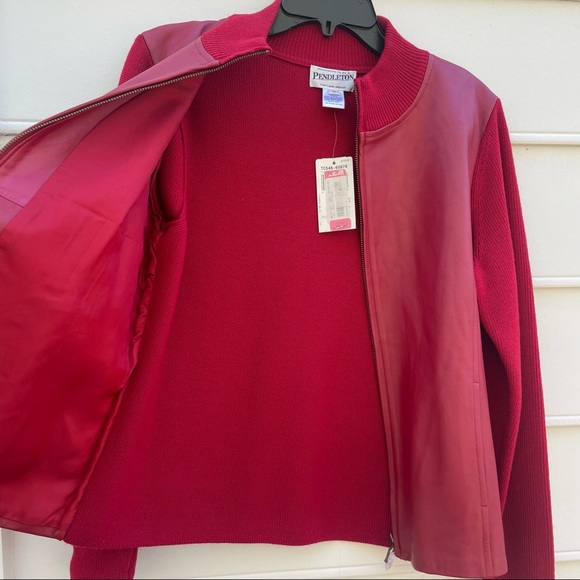 NWT Pendleton red wool and leather zip up jacket size M - Picture 10 of 15